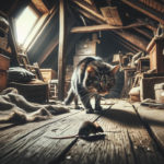 Katt som fanger mus på loftet